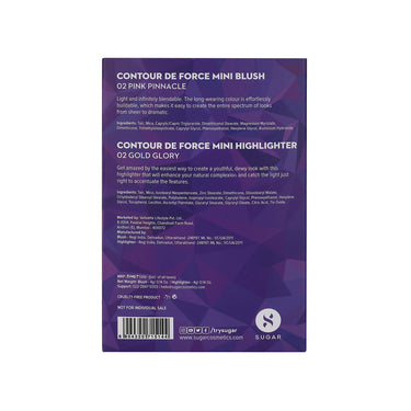 SUGAR Cosmetics Contour De Force Mini Blush - 02 Pink Pinnacle (Deep Rose)+Sugar Cosmetics Contour De Force Mini Highlighter - 02 Gold Glory (Golden Bronze), Multicolor, 8 g (Pack of 2)